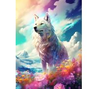 11CT Kits de Point de Croix Estampé Bricolage, Modèle de loup animal fantastique, H, 40 * 50CM Kit Canevas Complet Avec Fils au Point de Croix, Broderie Point de Croix Kit Adulte Debutant