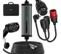 11kW Câble Recharge Voiture Electrique Type 2 16A 7M, EV Chargeur avec Fiche Schuko et Fiche CEE Courant Commutable, Triphasé Ev Wallbox IP66 Compatible avec e-208 Model 3 ID.3/4 et Autres BEV et Phev