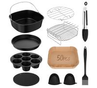 11PCS Accessoires Air Fryer Réutilisables - Compatible Cosori XXL 6.2L, 5.5L,Philips Série 2000/3000 6,2l XL/Cecotec 5.5L/6L - Moule en Silicone, Plateau Pizza, Grille & Papier Cuisson (22-24CM)