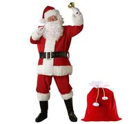 11pcs / ensemble Costume de Santa Claus tenue pour hommes pour hommes Les costumes de Noël de Noël incluent un pantalon veste chapeau perruque verres à barbe Gants Couvre-chaussures de cloche ce