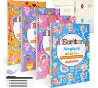 11pcs Grand Cahier Ecriture Set,18.5x26cm Livre /Cahier Calligraphie Magique Francais de Pratique Enfant Réutilisé,avec Stylo