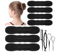 11Pcs Kit de fabrication de chignon mousse Chignons en éponge avec 3 pièces Outil pour cheveux torsadés et peigne Chignon Donut pour femmes Updos Chignons de ballet Style ondulé (Noir)