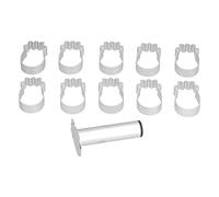 11pcs Moules à Gâteaux en Aluminium, Moule à Gâteau de Lune à Pression Manuelle avec 10 Moules et 1 Presse pour Gâteaux Desserts Mousses Pâtisseries et Biscuits à Faire Soi Même (Forme d'ananas)