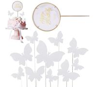 11pcs Paper Butterfly Decorations, gâteau topper papillon à cupcake topper 3d billard décor de gâteau papillon creux pour approvisionnement de fête d'anniversaire, blanc