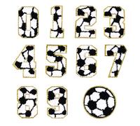 11pcs Patchs à Repasser, avec Chiffres de 0 à 9 Style Football Bords Dorés Chenille Brodés à Repasser et à Coudre Appliques pour Réparation Décorative de Vêtements Vestes Sacs à Dos