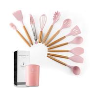 11pcs ustensiles de cuisine en silicone ensemble ustensiles de cuisine antiadhésifs résistants à la chaleur avec poignées en bois pour restaurant commercial et maison