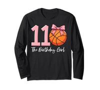 11th Birthday Girl Basketball Ball Coquette Pink 11 Eleven Manche Longue