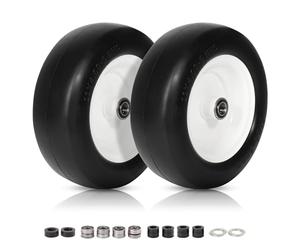 11x4.00-5 Lawn Mower Tires Flat Free, Zero Turn Mower Front Tires, 11x4-5 Solid Mower Wheel for Residential and Commercial, 3/4" or 5/8" Bushings, 3.4"-4"-4.5-5" Centered Hub, 2 Pack