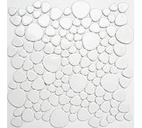 12-0102 Lot de 10 tapis mosaïque de galets blancs brillants en céramique, pour sol de douche, paroi de douche
