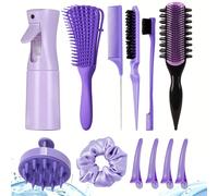 12/11/6/5/4/3/2/1 pièce Nouveau set de brosses à cheveux à 9 rangées avec design de fente latérale, coiffage et séparation des boucles améliorés, peigne à 8 dents pour cheveux mouillés et secs, (6,8 O