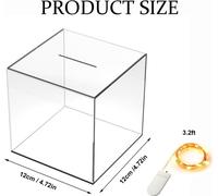 (12 * 12 * 12 cm) Tirelire en acrylique transparent, tirelire transparente pour adultes, anniversaire d'enfants, décoration de la maison