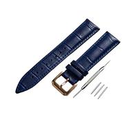 12/13/14/15/16/17/18/19/20/21/22/23/24mm femmes hommes affaires décontracté boucle ardillon bracelet de montre en cuir véritable avec outils d'installation, Blue-Rosegold, 15mm