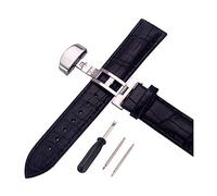 12/14/16/18/20/22/24mm Hommes Femmes Bracelet en Cuir véritable Bracelet Alligator Grain Boucle déployante du Bracelet Montre avec l'outil et la Broche Noir, 24mm