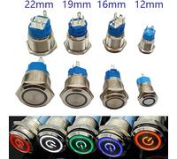 12/16/19/22mm Metal Push Button Switch LED Light Momentary Latching Car Engine Power Switch 5V 12V 24V 220V Red Blue NWPNLXEA(Green,MOMENTARY SELF-RESET_3-9V(5V)_16MM)