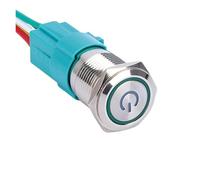 12/16/19 MM Momentary Self-locking Flat Head Power LED lighted Metal Putton Switch With Harness NWPNLXEA(White LED,12-24v)