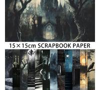 12/24 pièces Bloc de papier scrapbooking vintage à thème de château gothique sombre, format 15 x 15 cm, papier à motif fantasy sombre imprimé sur 1 côté, pour activités manuelles, journal de correspon