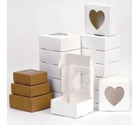 12/24 pièces Boîtes cadeaux blanches/marron, Boîtes cadeaux en forme de cœur pour la saison des mariages, Boîtes avec fenêtre en forme de cœur transparent, Boîtes pour savons faits main, Boîtes de ran