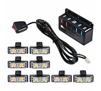 12-24V 16 LED Strobe Lights, TOTMOX 4pcs Ambre/Blanc Car Front Grill Deck Strobe Flash Emergency Warning Light Bar, Styling Lampe clignotante pour Voitures Motos
