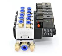 12/24V DC 110/220V AC Multi Option 4V210-08 Pneumatic Solenoid Valve Block With Muffler Fitting Base Manifold 2/3/4/6 Way(5 Row 8mm fitting,DC24V)