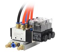 12/24V DC 110/220V AC Multi Option 4V210-08 Pneumatic Solenoid Valve Block With Muffler Fitting Base Manifold 2/3/4/6 Way(5 Row 8mm fitting,DC24V)