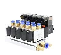 12/24V DC 110/220V AC Multi Option 4V210-08 Pneumatic Solenoid Valve Block With Muffler Fitting Base Manifold 2/3/4/6 Way(2 Row 4mm fitting,DC12V)