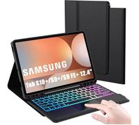12,4 Pouces Galaxy Tab S9 Fe+/S9+/S10+ Étui Avec Clavier Qwertz : Éclairage Diy 3 Zones 7 Couleurs,Pavé Tactile Intelligent,Étui