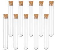 12 * 75mm 10 Pièces Eprouvette,Tubes à essai en plastique,Éprouvette Transparen,Tube à Essai avec Bouchon Liège,pour Bonbons Epice Plante Echantillon
