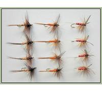 12 à sec truite mouches, rouge, orange et Sherry spinnerchoice de tailles disponibles 12/14