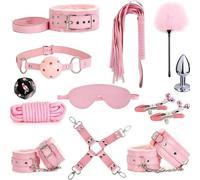12 Accessoires Exquis De Loisir Professionnel Pour EntraîNement De Tacite à Deux Personnes, Menottes En Cuir De Couple Avec Accessoires Multifonctionnels Portables+Y12.4(Rose)