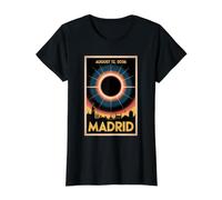12 août 2026 Événement d'astronomie Correspondant au Groupe Eclipse Madrid T-Shirt Graphique avec Valeur, Femme, Noir, M