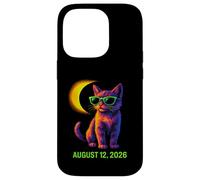 12 août Événement Solaire Eclipse Chat avec Lunettes de Soleil Art Cosmique Coque pour iPhone 14 Pro