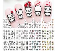 12 autocollants d'art d'ongle de conception, mignon panda animal de bande dessinée Kawaii motif animaux autocollants transfert d'eau pour la décoration d'ongle de manucure été et printemps, DIY Cartoo