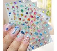 12 Autocollants Nail Art D'été Sticker, Autocollant pour Nail Art Blue Ocean Thème, Nails Stickers Coquillage Étoile de mer Méduse Mignonne Décoration pour Filles Femmes DIY Ongles