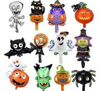 12 Ballons Halloween, Ballons en Aluminium pour Halloween, Décorations de Fête d'Halloween, Araignée, Chauve-Souris, Fantôme, Citrouille, Ballon à Hélium