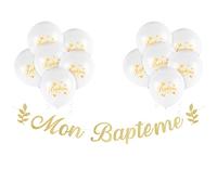 12 Ballons Mon Baptême et Bannière Banderole Pailleté Papier Baby Shower Guirlande Bunting Banner DIY Décoration Suspendue Feston Fête pour Anniversaires Naissance Fille Garçon