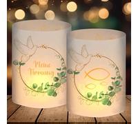 12 bougeoirs pour décoration de table, ma décoration de confirmation d'eucalyptus vert, décoration de confirmation pour enfants et filles, cadeaux d'invité, bougies à thé ou bougies