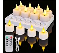 12 Bougie Chauffe Plat LED Bougie LED USB Rechargeable Sans Flamme 9 Niveaux de luminosité, Minuterie, 2 Modes D'éclairage, pour Halloween, Noël,Valentine's Day, les Mariages,les Fêtes,Eid