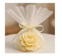 12 Bougies Fleurs crème en Cire de Colza + 12 Tulles Voile + Ruban Cadeaux Invités | | Souvenirs et Décoration Événementielle Mariage, Baptême, Anniversaire | Sculpturales & Élégantes