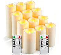 12 Bougies LED Étanches Réalistes, Flamme Scintillante Intérieure, 2 Télécommandes, Résistantes à la Chaleur, Plastique Réutilisable pour Décoration Intérieure et Extérieure