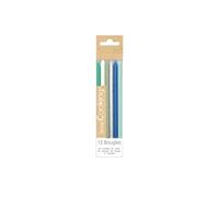 12 bougies longues bleu & argent - 12 cm