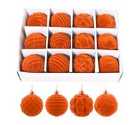 12 Boules de Noël en Velours floqué de 6 cm (2,36 po) à la Surface irrégulière, décorations de Noël Uniques à Suspendre pour Le Sapin, Les fêtes, Les Mariages (Gris) (Orange)