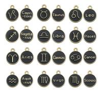 12 Breloques, 24 Pièces Breloque Signe Du Zodiaque Astrologie Horoscope Pendentif Pour Bracelet Collier Boucle D'oreille Fabrication De Bijoux