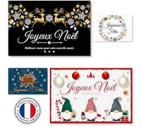 12 cartes de Noel en FRANCAIS sans enveloppe pour vos cartes de vœux, invitations ou cadeaux de noël. 4 modèles différents qui donneront le sourire à vos proches pour ces jours de fêtes de fin d'année