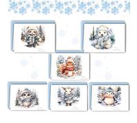 12 cartes de Noël pliables avec enveloppes, set de cartes postales A6, série aquarelle animaux de la forêt, avec vœux de Noël, carte de Noël pour la famille et les amis (Allemand)