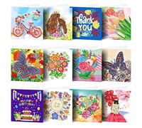12 cartes de vœux d'anniversaire 5D à peindre soi-même avec strass - Cartes de vœux artisanales brodées en strass pour anniversaire, Thanksgiving, Noël, cadeau de bricolage