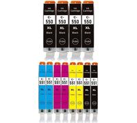 12 cartouches compatibles - 4 x PGI-550 XL noir et 2 x CLI-551 XL noir, cyan, magenta, jaune pour Canon Pixma IP7240, IP7250, IP5720, IP8750, IX6820, IX6850, MG5450, MG5550, MG5650, MG5655, MG6350, MG