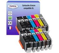 12 Cartouches compatibles avec Canon PGI-550 XL, CLI-551 XL (2Bk/2PBk/2C/2M/2Y/2GY) - T3AZUR Noire + Couleur G