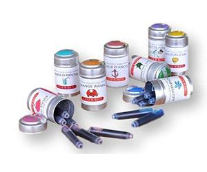 12 cartouches d'encre J Herbin - Bleu, orange, noir, rose et vert