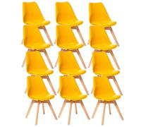 12 Chaises Tulipes Salle à Manger Scandinaves BM Home Salle de Bureau, Pieds en Bois de Hêtre Massif, Colorie Jaune Moutarde