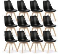 12 Chaises Tulipes Salle à Manger Scandinaves BM Home Salle de Bureau, Pieds en Bois de Hêtre Massif, Noirs